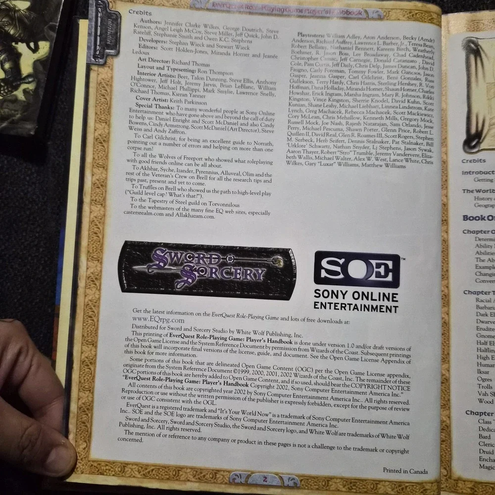 EVERQUEST PLAYER'S HANDBOOK ( ROLE-PLAYING GAME) By Sword And Sorcery Hard Cover